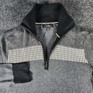 Banana Republic Men's Size M 1/4 Zip Sweater Silk Blended Dark Gray‎ & White